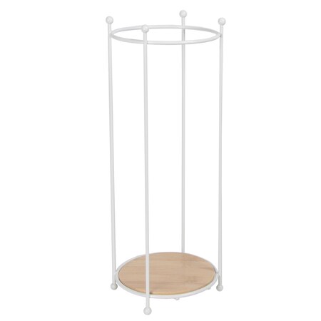 Kenney Mfg Metal & Bamboo Free Standing Toilet Paper Roll Holder, White/Natural KN61588PS